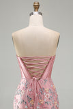 Vestido de bienvenida floral bodycon corsé rosa Sweetheart con aplicaciones