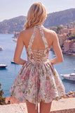 Vestido de bienvenida floral Jacquard de cuello en línea A en fucsia