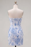 Vestido de bienvenida floral Bodycon Bodycon Jacquard azul con lazo
