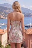 Vestido de bienvenida floral Bodycon Bodycon Jacquard azul con lazo