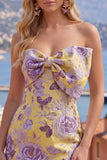 Vestido de bienvenida floral Bodycon Bodycon Jacquard azul con lazo