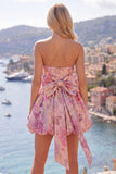 Vestido de bienvenida floral Jacquard rosa A-Line con lazo