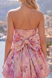 Vestido de bienvenida floral Jacquard rosa A-Line con lazo