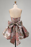 Vestido de bienvenida floral Jacquard rosa A-Line con lazo
