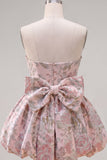 Vestido de bienvenida floral Jacquard rosa A-Line con lazo