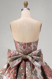 Vestido de bienvenida floral Jacquard rosa A-Line con lazo