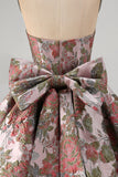 Vestido de bienvenida floral Jacquard rosa A-Line con lazo