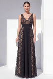 Vestido formal de encaje negro con escote en V y línea A