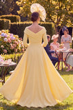 Vestido largo de madre de la novia color bodycon color amarillo bodycon mangas 3/4