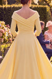 Vestido largo de madre de la novia color bodycon color amarillo bodycon mangas 3/4