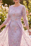 Vestido midi de mariposa con cuello redondo y cuello redondo lila y mangas en 3/4