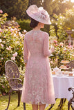 Tulle Blush Floral Vestido Midi de Cuenta Redondo de Cuello Redondo de la Madre de la Novia