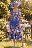 Vestido midi midi floral midi azul real azul A-Line