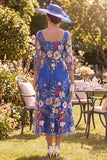 Vestido midi midi floral midi azul real azul A-Line