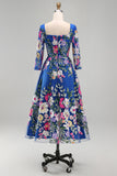 Vestido midi midi floral midi azul real azul A-Line