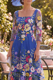 Vestido midi midi floral midi azul real azul A-Line
