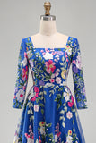 Vestido midi midi floral midi azul real azul A-Line