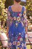 Vestido midi midi floral midi azul real azul A-Line