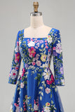 Vestido midi midi floral midi azul real azul A-Line