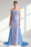 Vestido largo de madre de la novia con capa azul sirena brillante