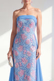 Vestido largo de madre de la novia con capa azul sirena brillante