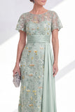Vestido largo de madre de la novia con cuello redondo de sirena lila y faja