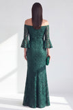 Vestido largo de la madre de la novia con cuentas de sirena verde oscuro al descubierto