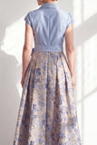 Vestido largo de madre de la novia, escote en V y escote en V azul marino, con lazo