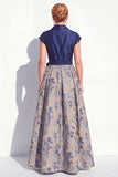 Vestido largo de madre de la novia, escote en V y escote en V azul marino, con lazo