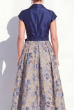 Vestido largo de madre de la novia, escote en V y escote en V azul marino, con lazo