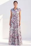 Vestido largo blanco de Madre de la Novia con A-Line Floral y cinturón