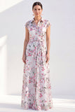 Vestido largo blanco de Madre de la Novia con A-Line Floral y cinturón