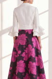 Vestido largo de Madre de la Novia con flor fucsia fucsia de escote en V y volantes