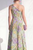 Vestido largo de madre de la novia azul azul con volantes y abertura