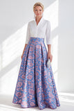 Vestido largo de Madre de la Novia de Flor Rosa Azul Rosa con mangas 3/4