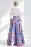 Vestido largo de Madre de la Novia de Flor Rosa Azul Rosa con mangas 3/4