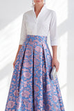 Vestido largo de Madre de la Novia de Flor Rosa Azul Rosa con mangas 3/4