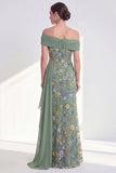 Vestido largo de madre de la novia, vestido largo de funda verde y funda verde con faja