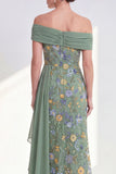 Vestido largo de madre de la novia, vestido largo de funda verde y funda verde con faja