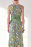 Vestido largo de madre de la novia con cuello de sirena marino y bata con cuello largo y abertura