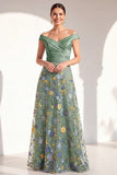 Blush A-Line Off the Shoulder, vestido largo floral de madre de la novia