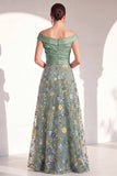 Blush A-Line Off the Shoulder, vestido largo floral de madre de la novia