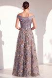 Blush A-Line Off the Shoulder, vestido largo floral de madre de la novia