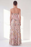 Vestido azul A-Line Floral Largo de Madre de la Novia con abertura