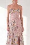 Vestido azul A-Line Floral Largo de Madre de la Novia con abertura