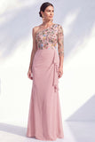 Vestido largo de madre de la novia, gris sirena, púrpura morado de un solo hombro