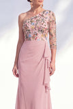 Vestido largo de madre de la novia, gris sirena, púrpura morado de un solo hombro
