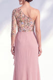 Vestido largo de madre de la novia, gris sirena, púrpura morado de un solo hombro