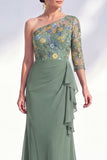Vestido largo de madre de la novia, gris sirena, púrpura morado de un solo hombro