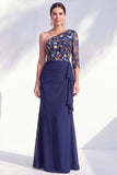 Vestido largo de madre de la novia, gris sirena, púrpura morado de un solo hombro